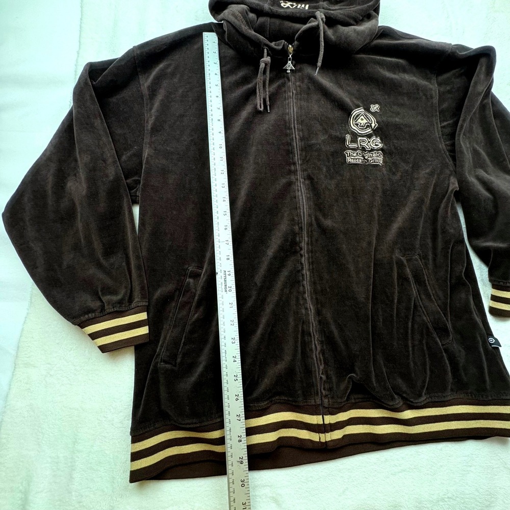 LRG Lifted Research Group Velour Zip Hoodie Jacket 3XL Brown‎ Logo Y2K Urban - Picture 12 of 14